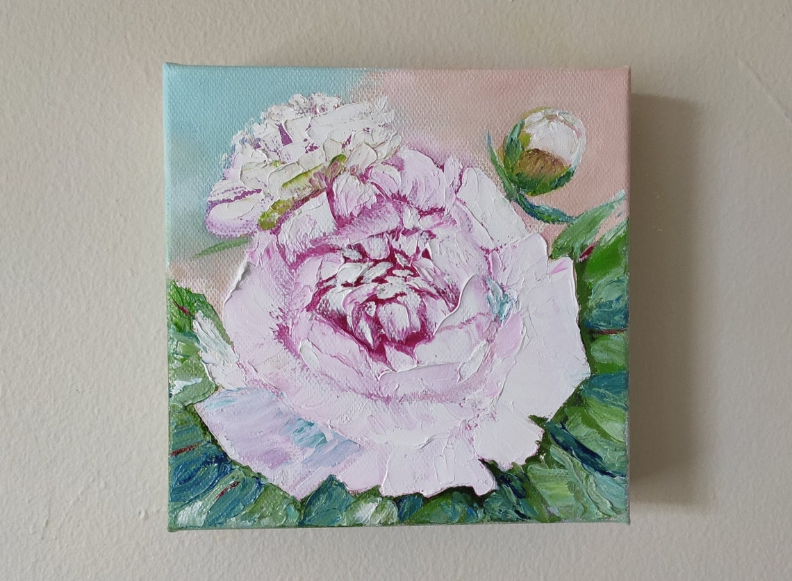 Pink Peony Blossom Close-Up Impasto Flower Bud Floral Wall Art Poster - Image 3