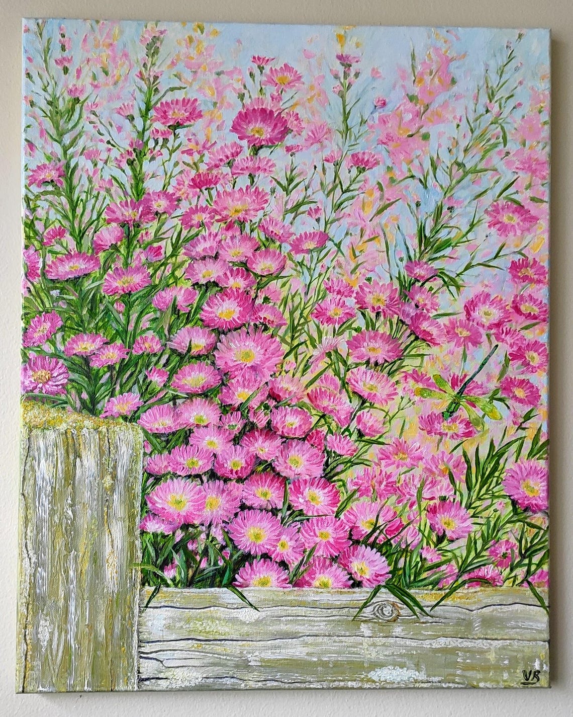 Asters Original Handmade Oil Painting On Alpine Bushy Aster Flowers By The Fence Painting Floral Wall Art One Of A Kind Gift - Image 3