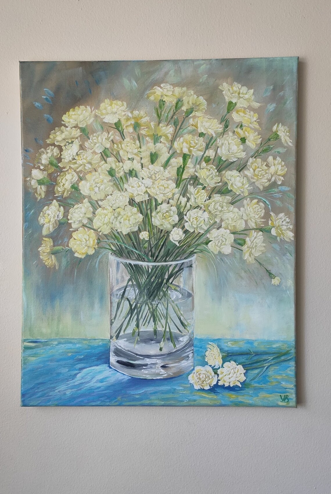 Carnations Flowers Original Handmade Oil Painting On Bouquet Of Yellow Carnations Painting Floral Wall Art One Of Kind Gift - Image 2