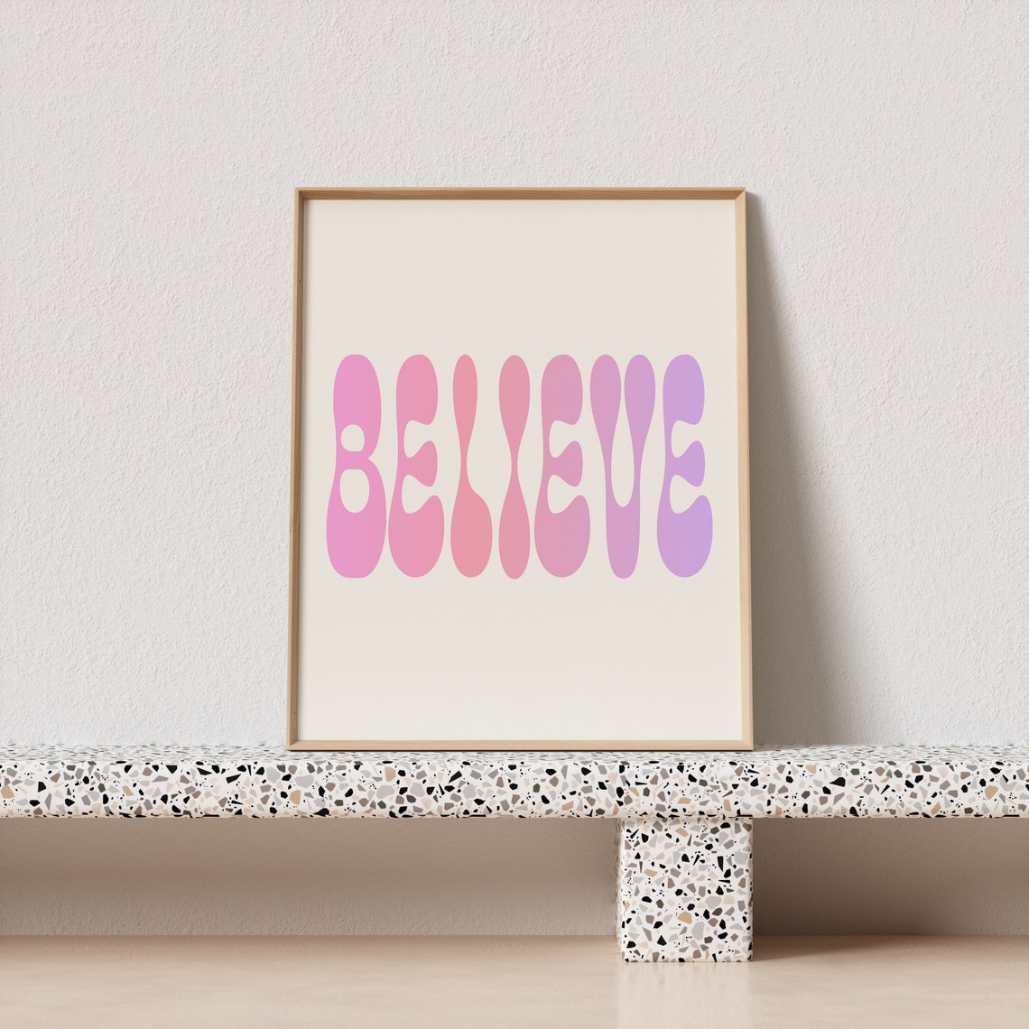 Believe Gradient Groovy Typography Pink Purple Hopeful Word Poster - Image 3