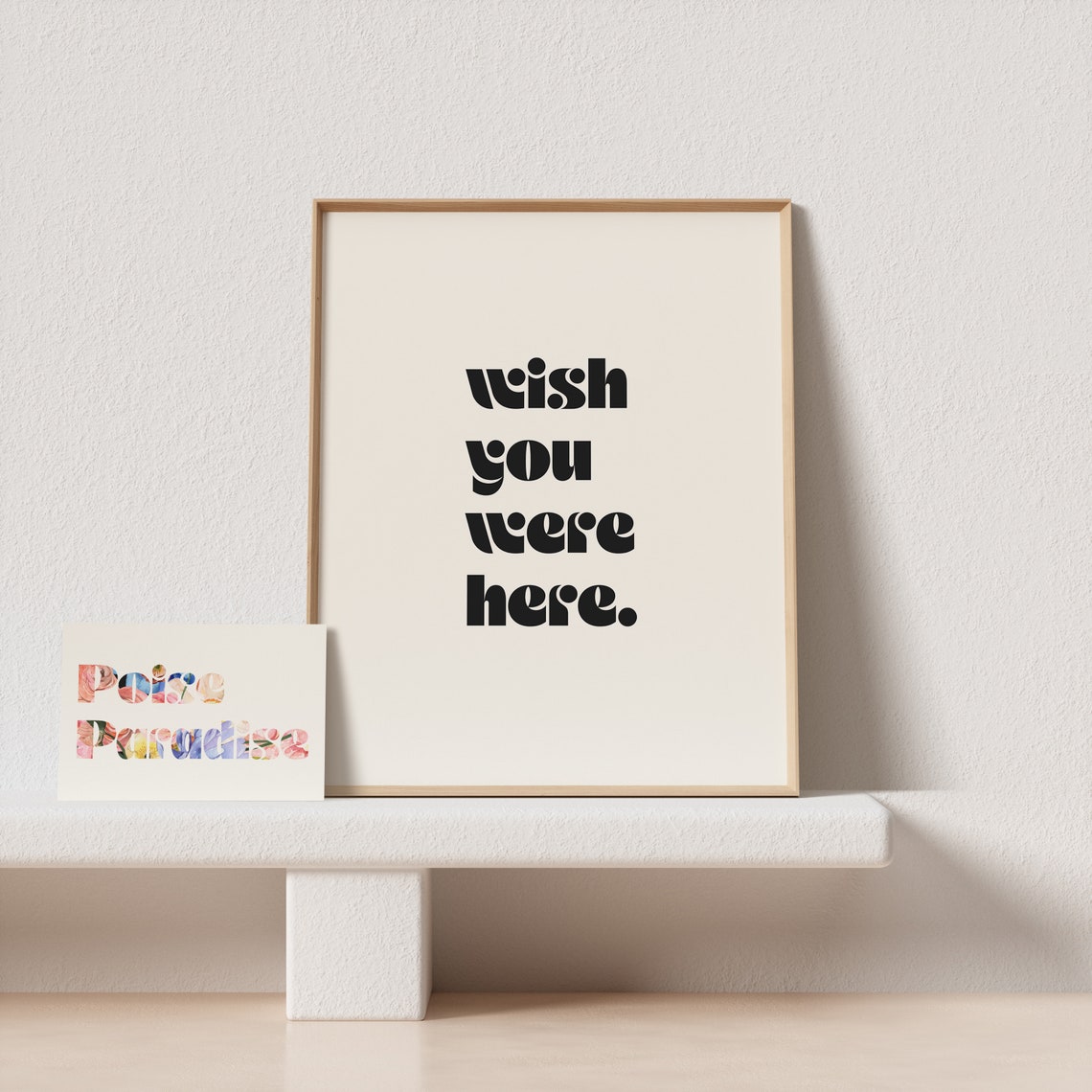 Wish You Were Here Black Retro Typography Quote Poster Cream Art - Image 4