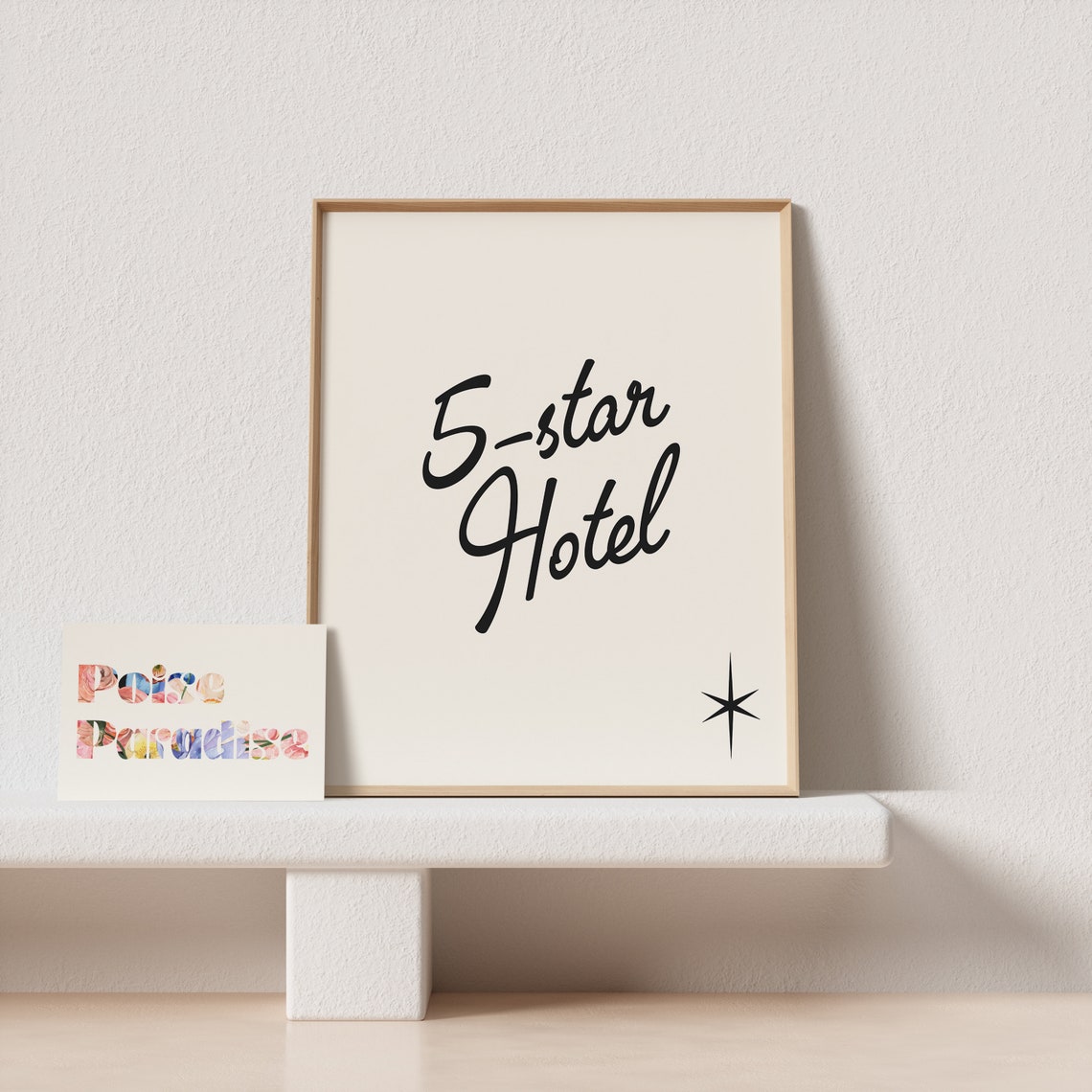 5 Star Hotel Script Typography Poster Cream Retro Star Accent Art - Image 4
