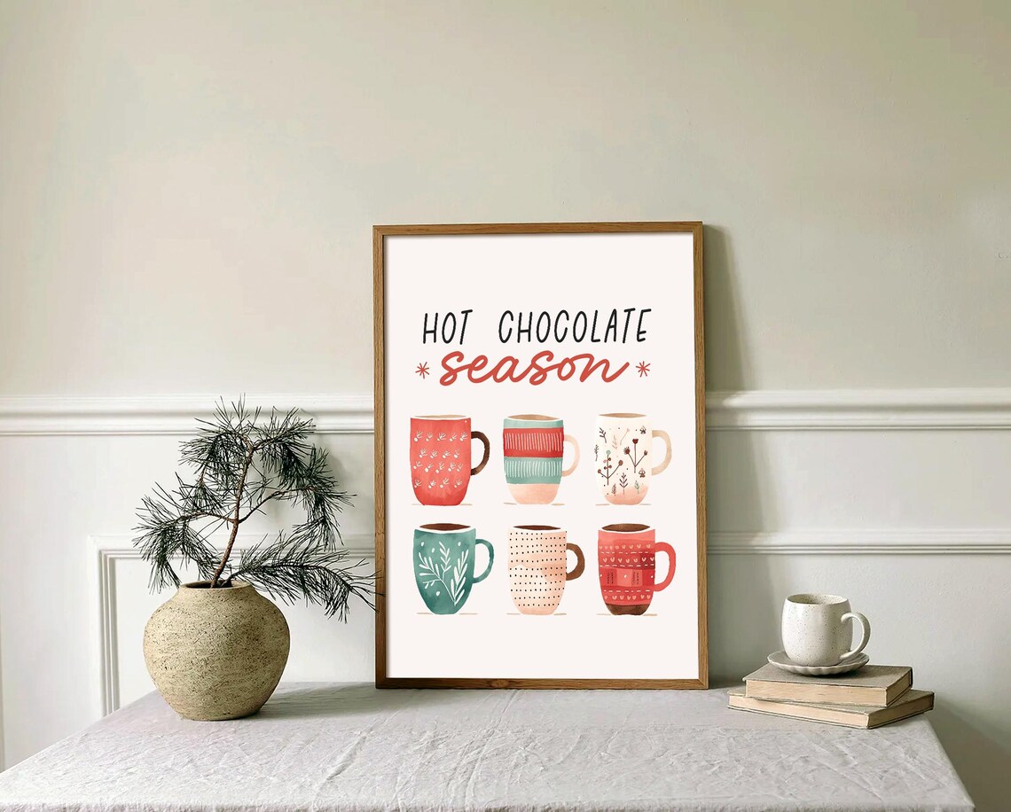 Hot Chocolate Season Quote with Cozy Illustrated Mugs Poster - Image 4