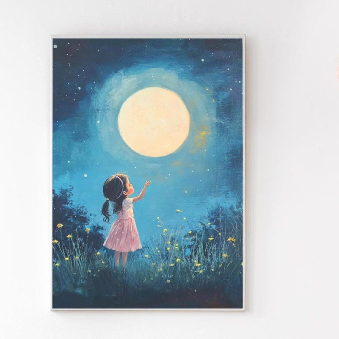 Girls Room Wall Decor Baby Room Decor Girl Baby Girl Nursery Cloud And Stars Man In The Moon Art Little Girls Room Decor
