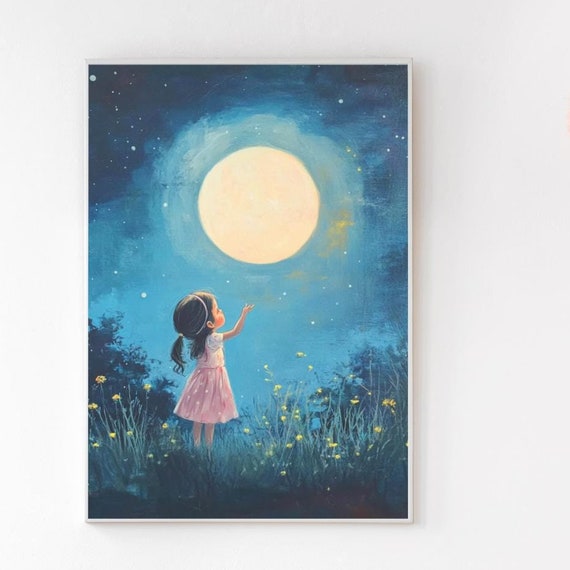 Girls Room Wall Decor Baby Room Decor Girl Baby Girl Nursery Cloud And Stars Man In The Moon Art Little Girls Room Decor