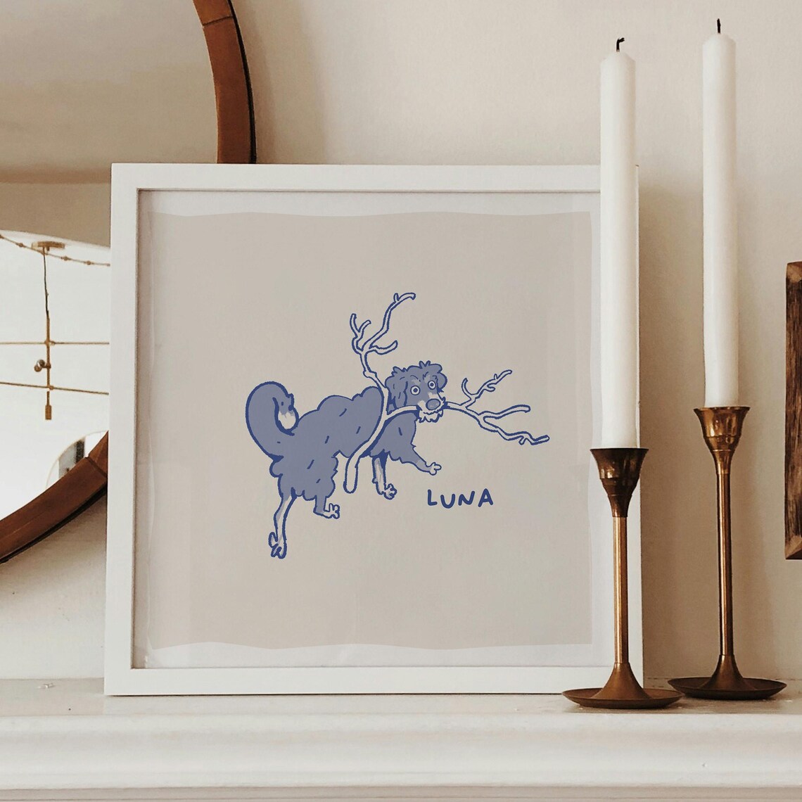 Boba Cartoon Dog Blue Line Art Minimalist Puppy Food Bowl Poster - Image 5
