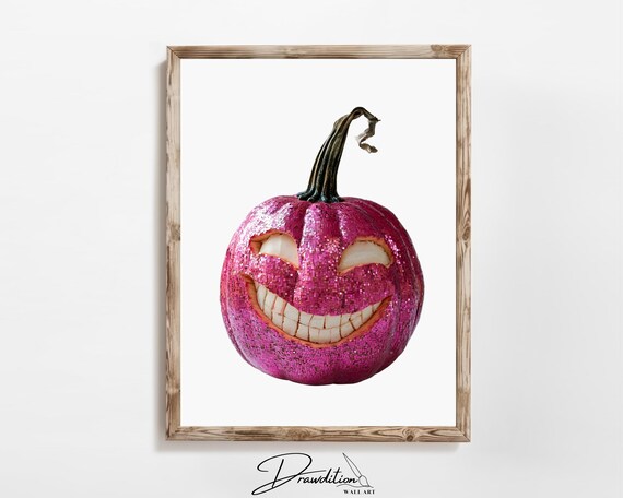 Pink Glitter Jack O Lantern Pumpkin Big Smile Halloween Party Wall Art