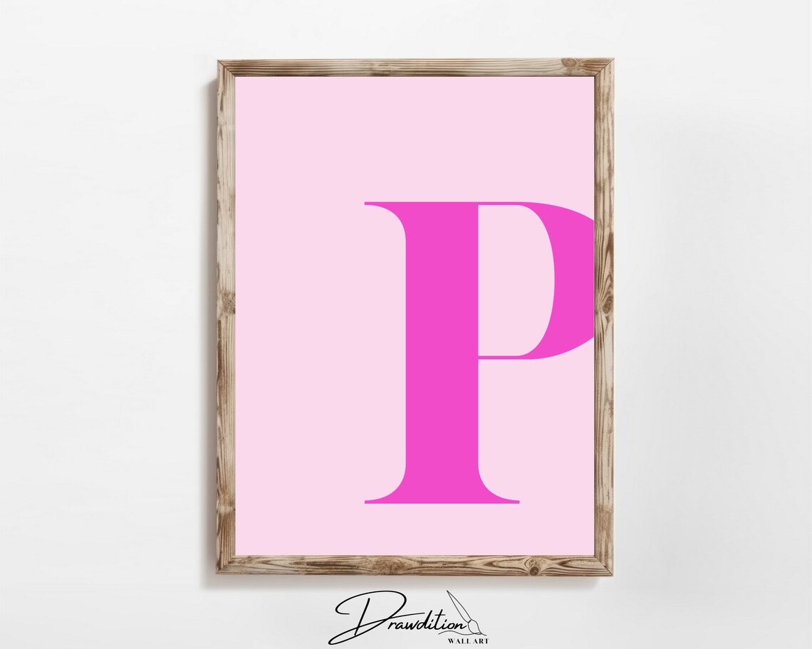 Pink Letter P Monogram Initial Poster Preppy Teen Girl Bedroom Dorm Wall Decor