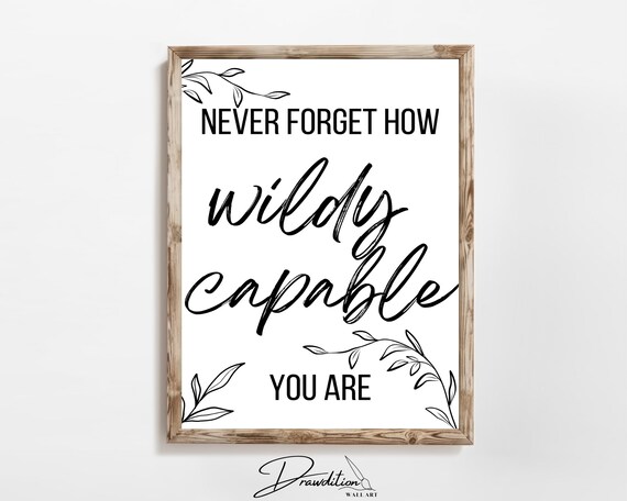 Never Forget How Wildly Capable You Are Wall Art Inspirational Quote Mindful Affirmation Positive Poster Gift