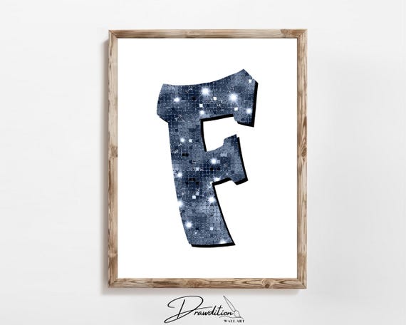 Disco Navy Blue Letter F Print Navy Trendy Personalized Monogram Wall Art Disco Cowgirl Dorm Decor Preppy Poster Teen Room