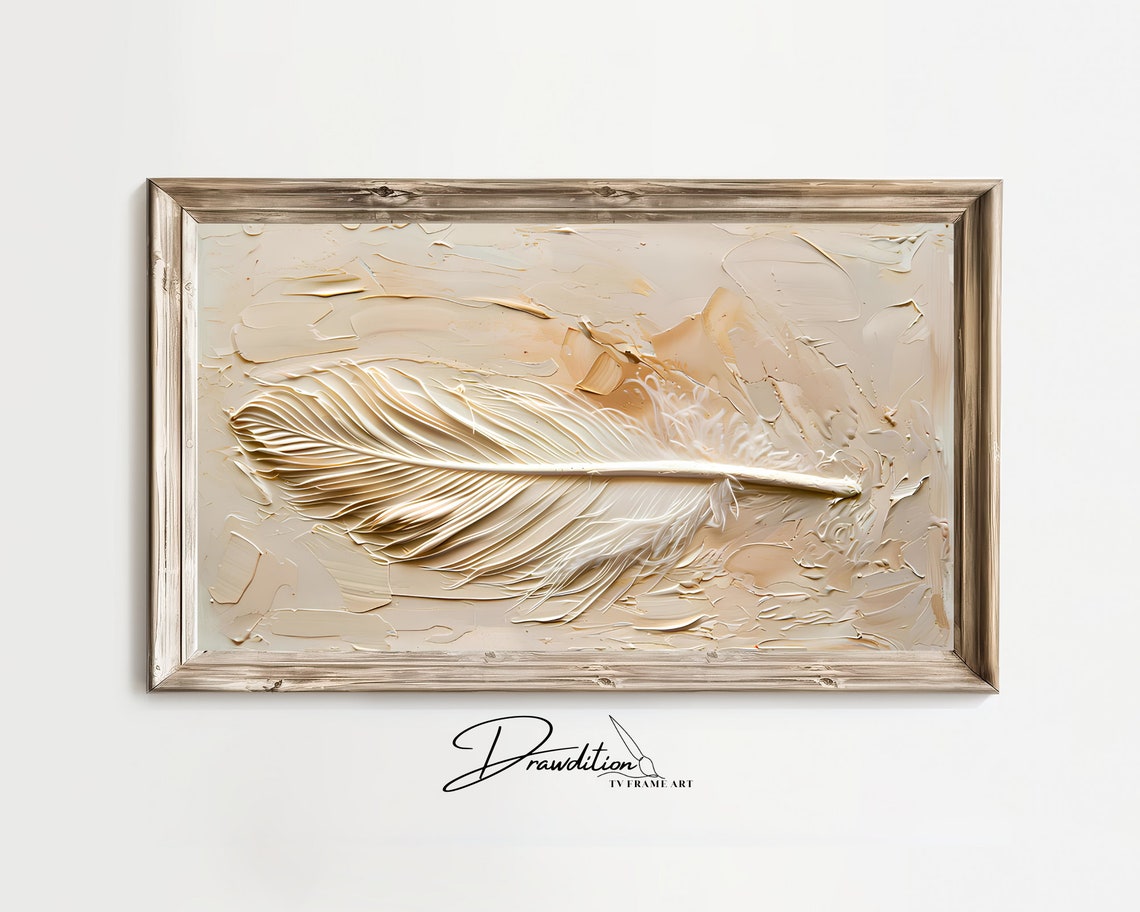 White Feather 3D Textured Relief Neutral Beige Abstract Wall Art
