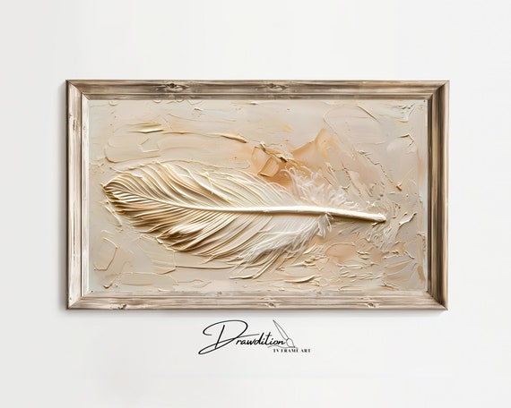 Frame Tv Art Neutral For Frame Tv Art Feather Abstract Frame Tv Art 3d Frame Tv Art Painting Frame Tv Art Beige Feather