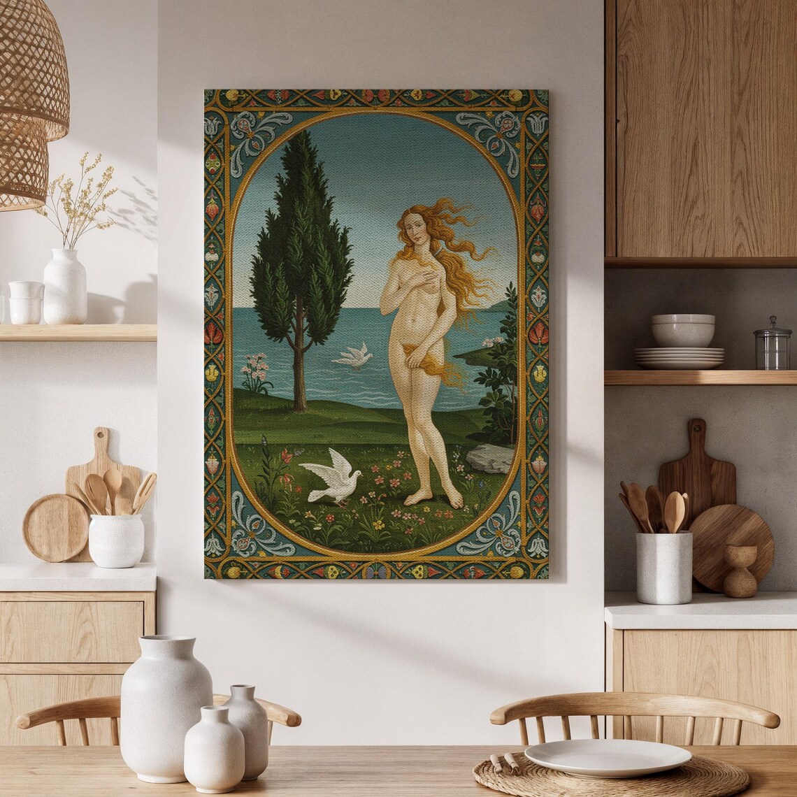 Classical Venus Goddess Painting With Doves By The Sea Art Poster