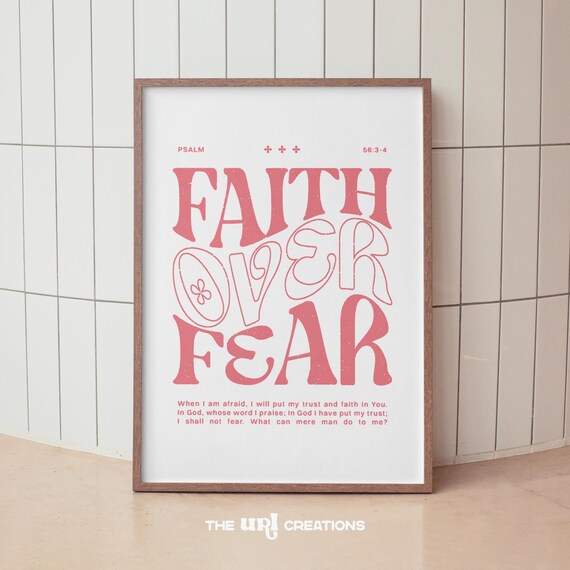 Faith Over Fear Retro Bold Pink Typography Psalm 56 Verse Poster