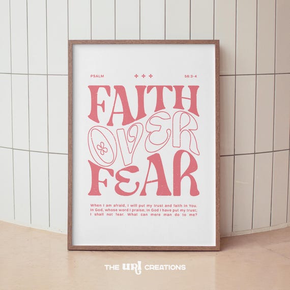 Faith Over Fear Wall Art Print Pink Christian Wall Art Preppy Nursery Room Decor Aesthetic Bible Verse Poster Coquette Art Print