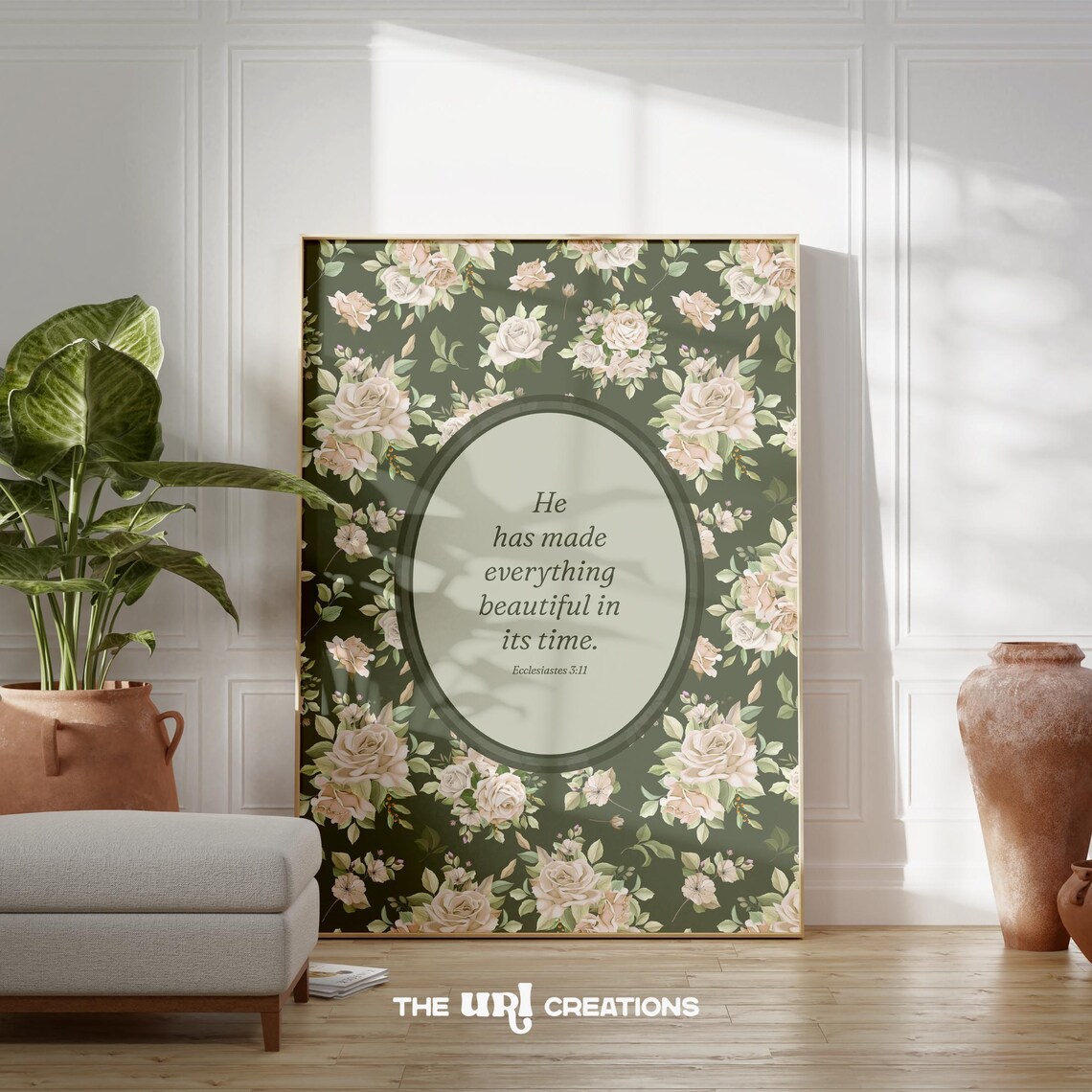 Sage Green Christian Scripture Poster, Vintage Floral - Image 3
