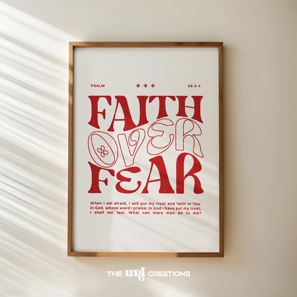 Faith Over Fear Psalm 5634 Retro Red Typography Christian Poster