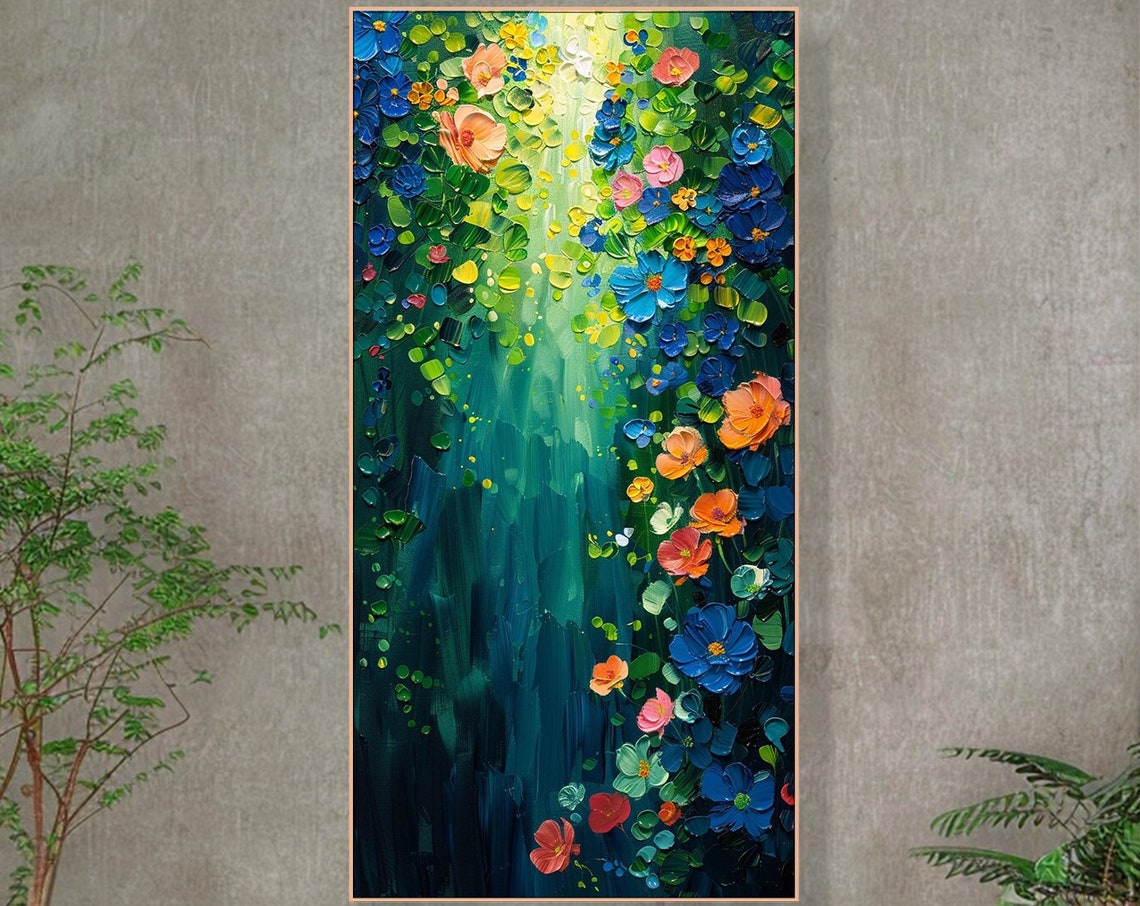 Enchanted Garden Painting Luminous Floral Art Modern Home Decor Vivid Flower Painting Living Room Wall Art Blossom Art Piece - Image 5