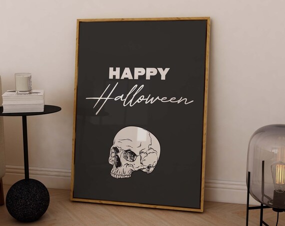 Happy Halloween Skull Script Lettering Black Gothic Wall Art