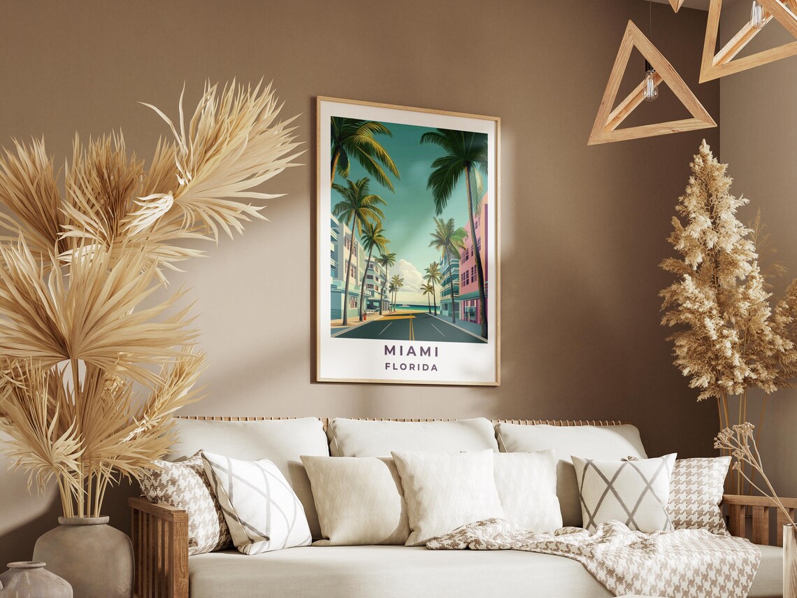 Miami Florida Art Deco Street Palm Trees Retro Travel Poster - Image 3