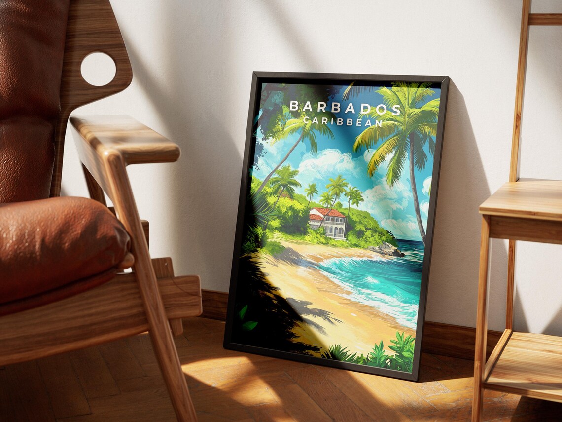 Barbados Travel Poster, Caribbean Coastal Art - Image 4