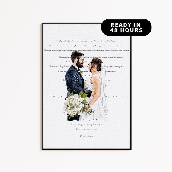 Custom Wedding Vows Watercolor Portrait Anniversary Gift Poster
