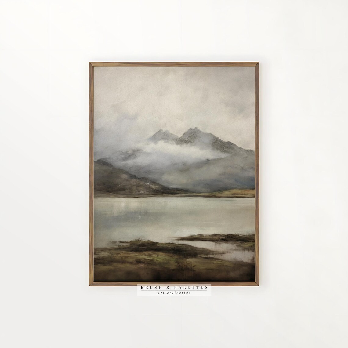 Misty Mountain Lake Soft Gray Peaks Calm Water Landscape Poster