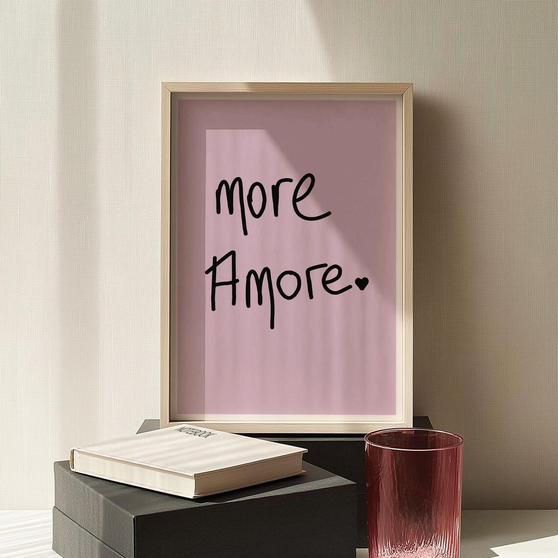 More Amore Hand Lettered Pink Typography Quote Love Poster Decor - Image 5