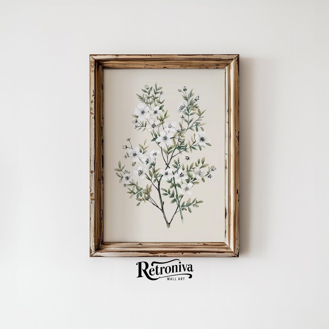 White Wildflowers Botanical Watercolor Antique Farmhouse Poster - Image 4