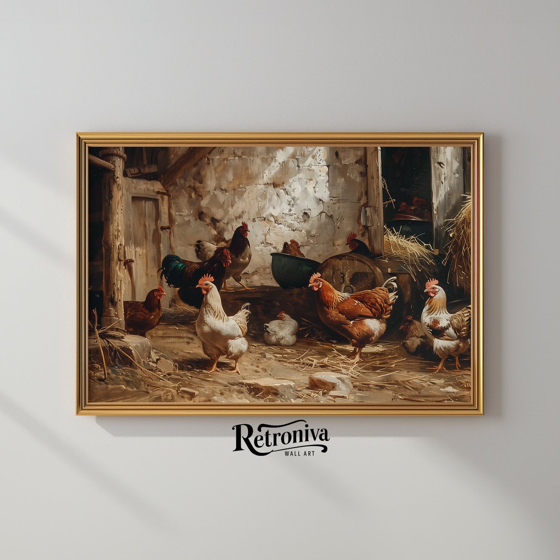 Chicken Farm Vintage Country Oil Painting Cottage Farmhouse Wall Art Antique Farmyard Scene Art Print Retroniva Art Anm 011 - Image 2