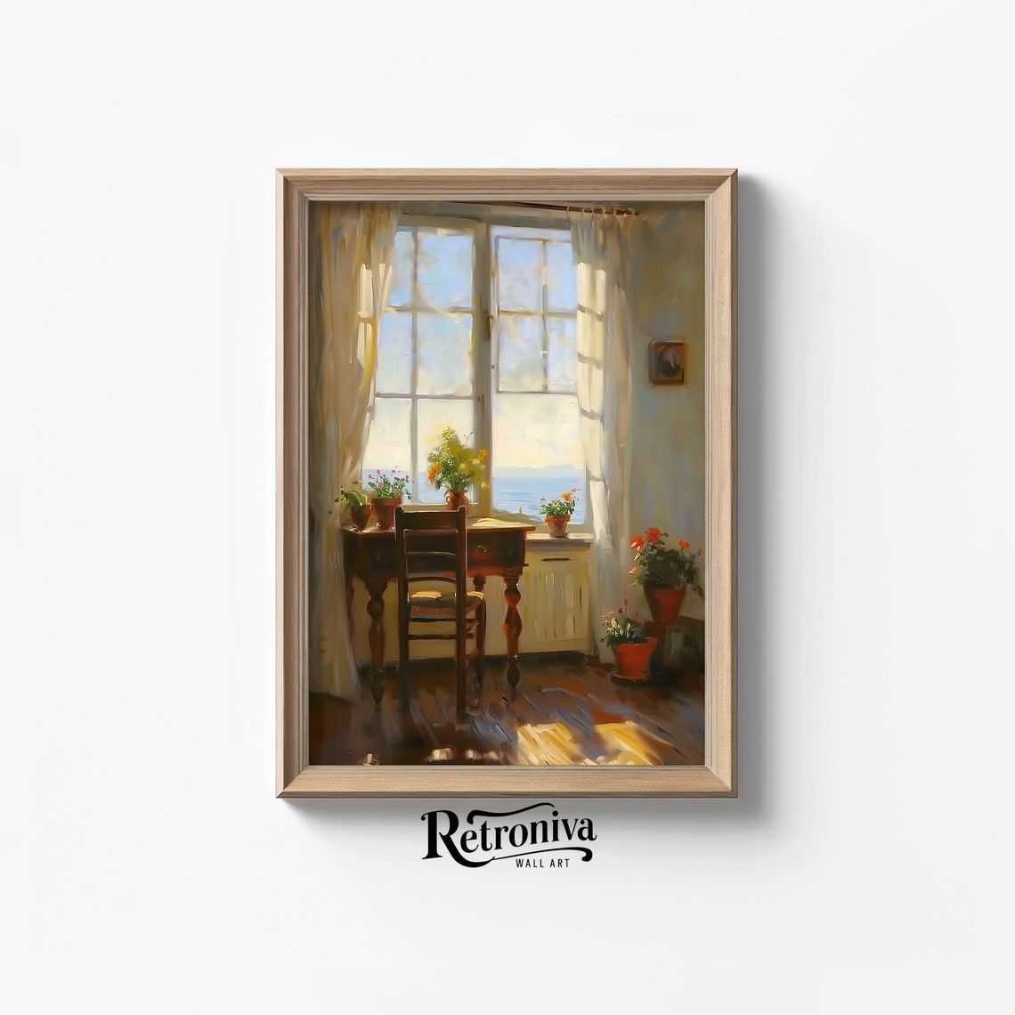 Sunlit Coastal Interior With Window View Over The Sea Poster
