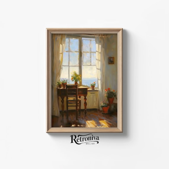 Sunlit Coastal Interior With Window View Over The Sea Poster
