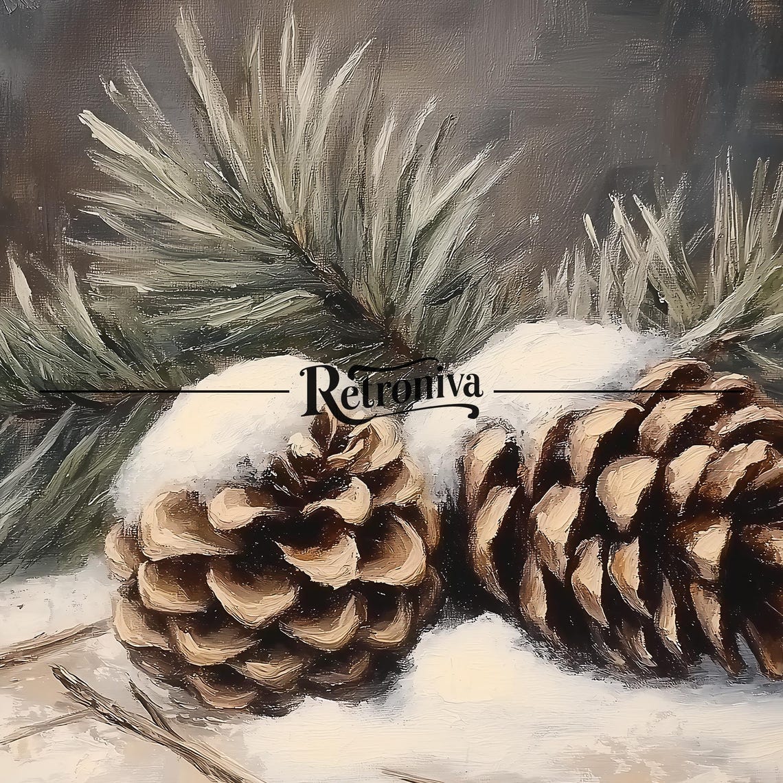 Snowy Antique Still Life With Pinecones And Pine Branch Poster - Image 7