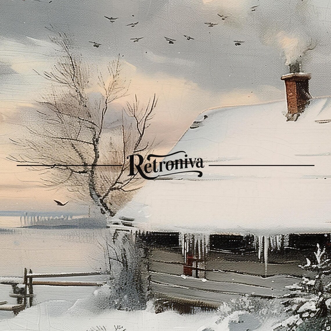 Snowy Log Cabin With Smoking Chimney By A Frozen Lake Poster - Image 7