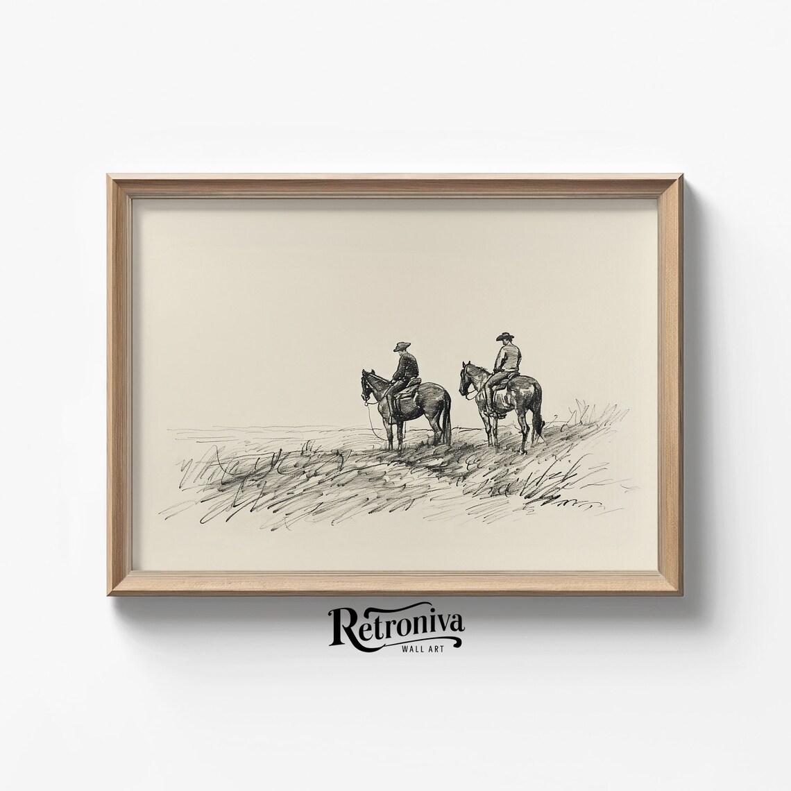 Cowboys On Horses Sketch Print, Vintage Farmhouse - Image 7