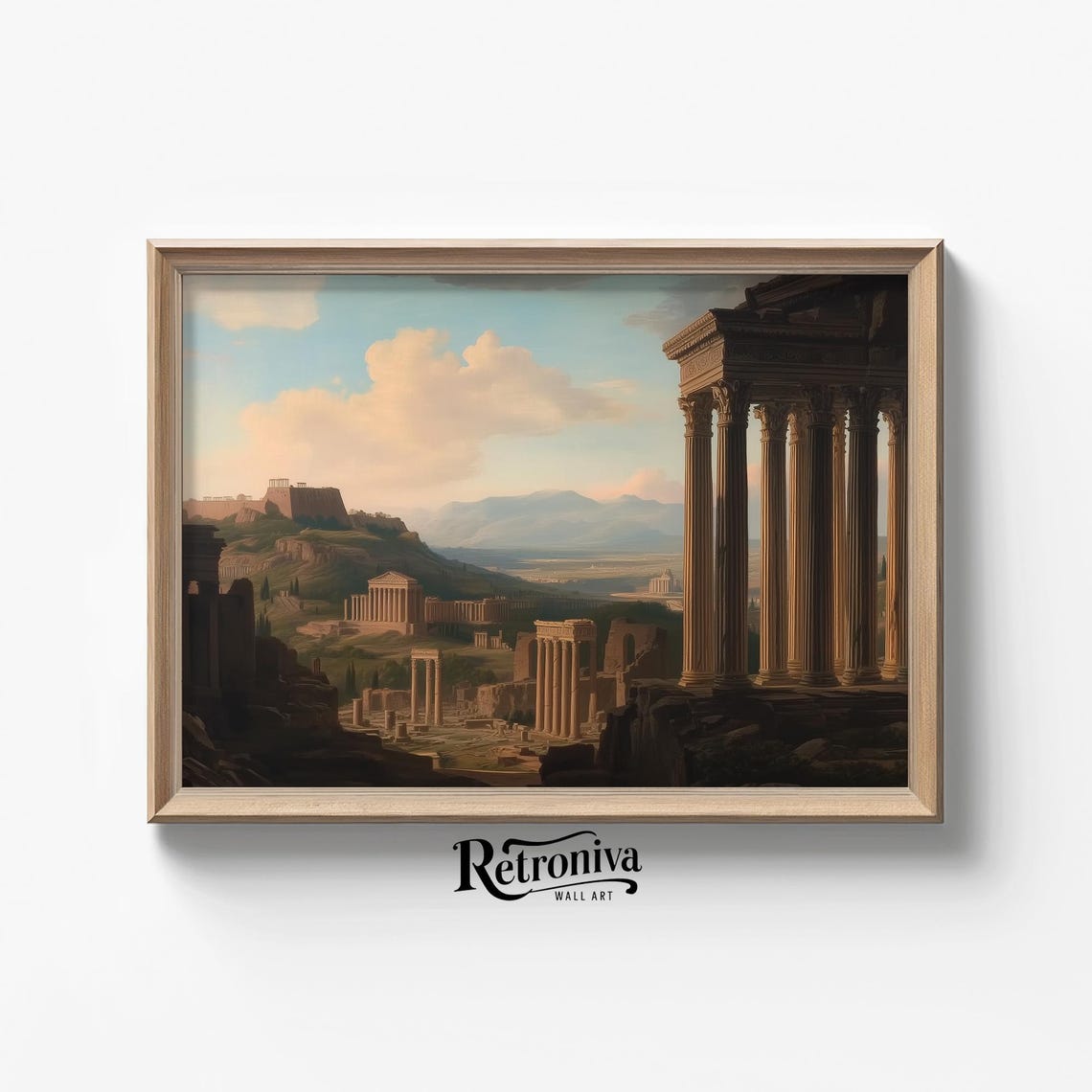 Ancient Athens Temple Columns Vintage Greek Cityscape Painting Poster