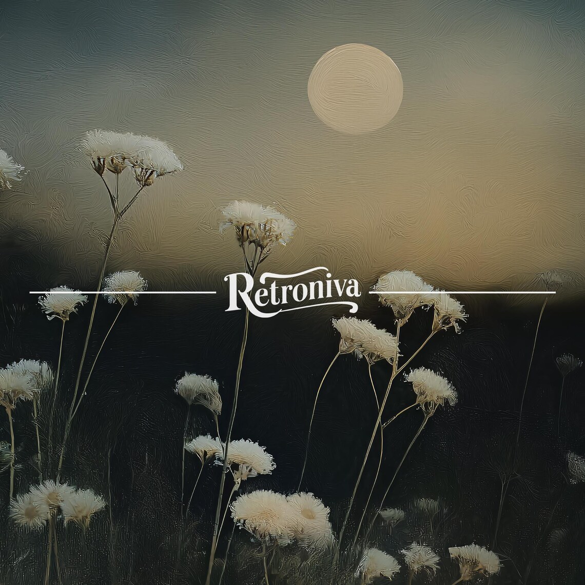Dandelions Under Full Moon Dark Moody Night Meadow Vintage Painting Poster - Image 7
