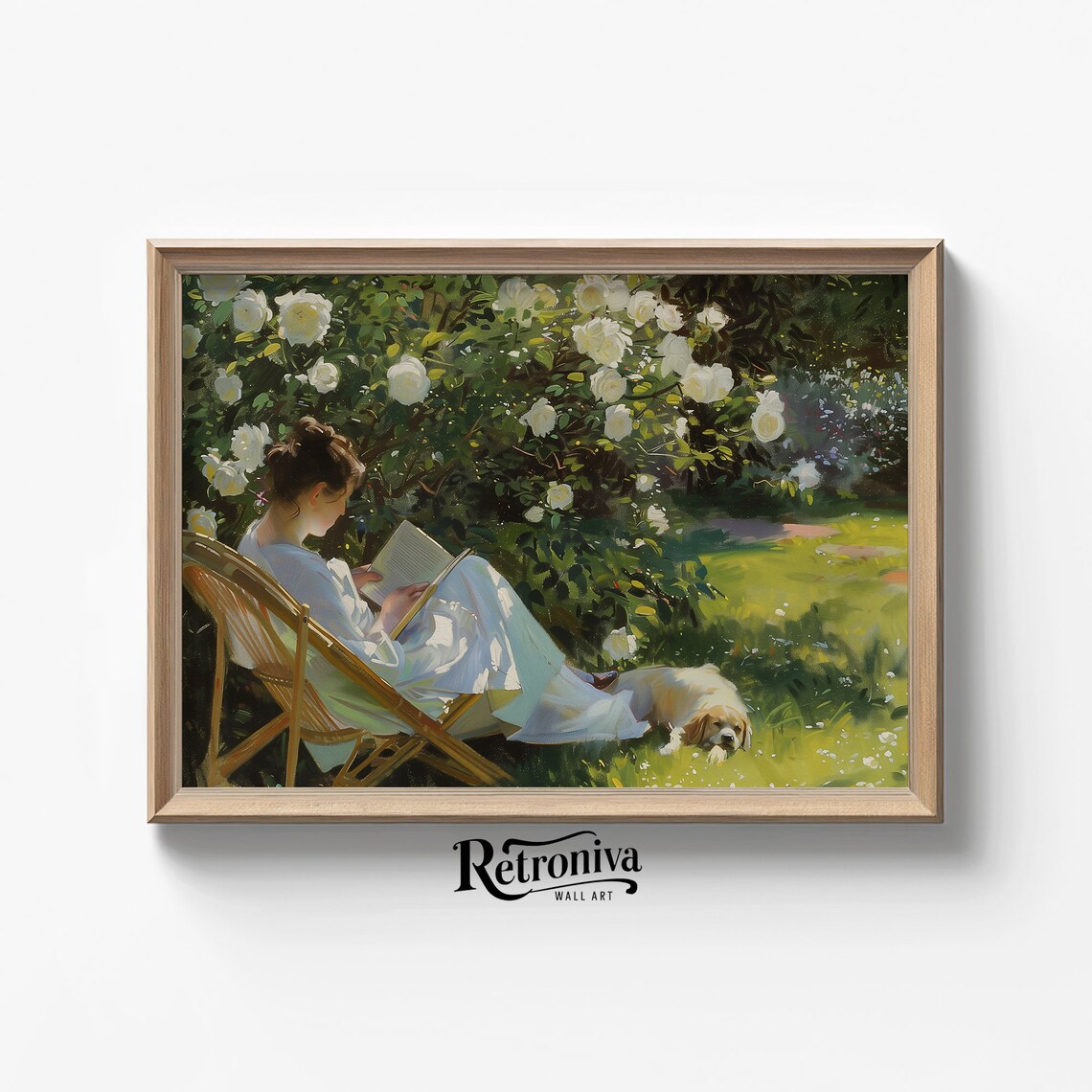Woman Reading In Garden Vintage Oil Painting Print - Image 7