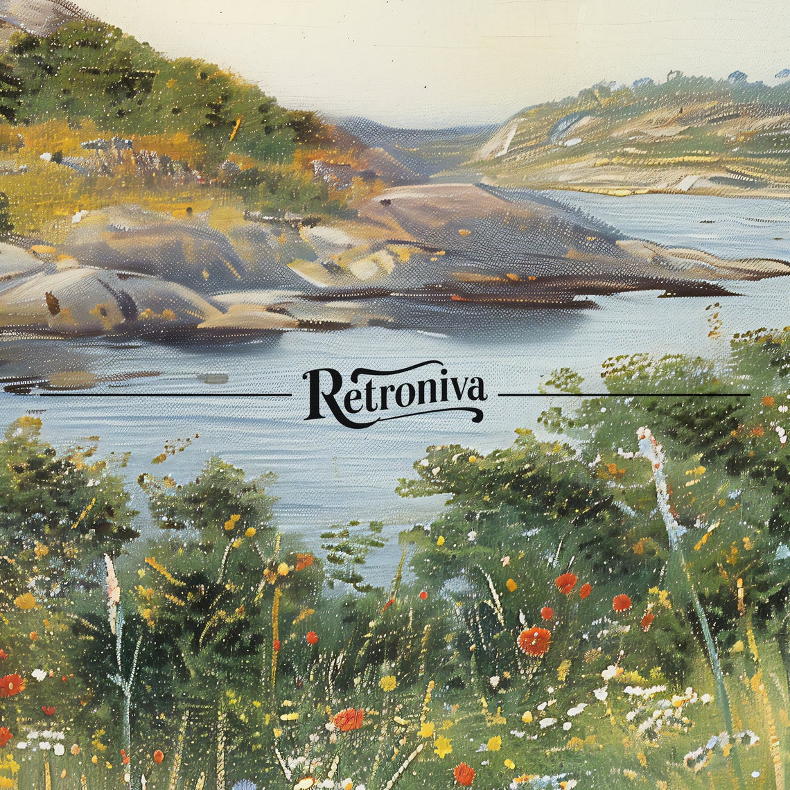 Vintage Summer Riverside Wildflower Meadow And Rocky Hills Poster - Image 7