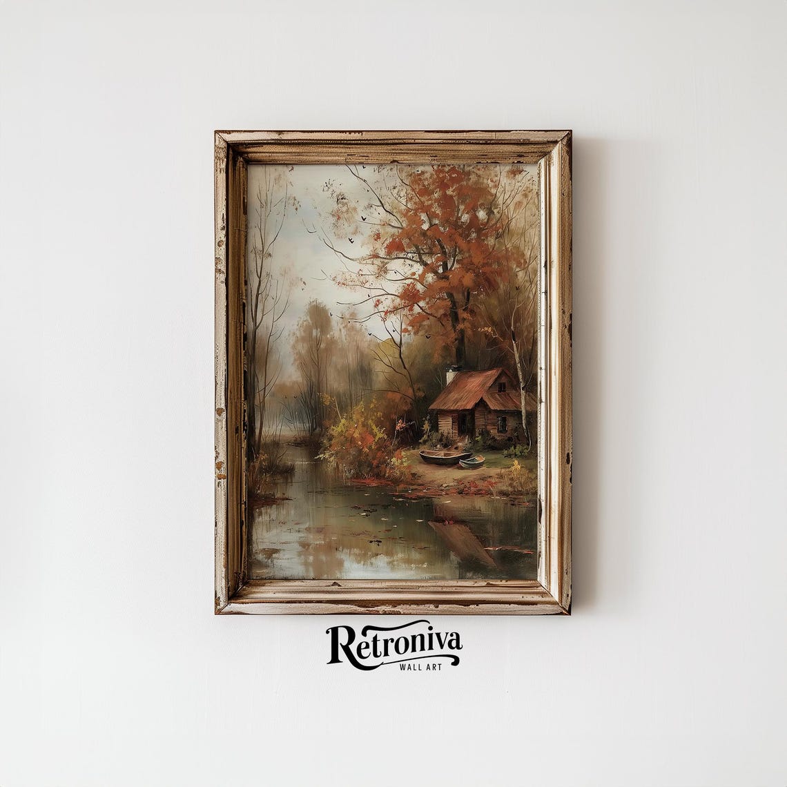 Autumn Riverside Cabin Vintage Fall Landscape Oil Painting Poster - Image 6