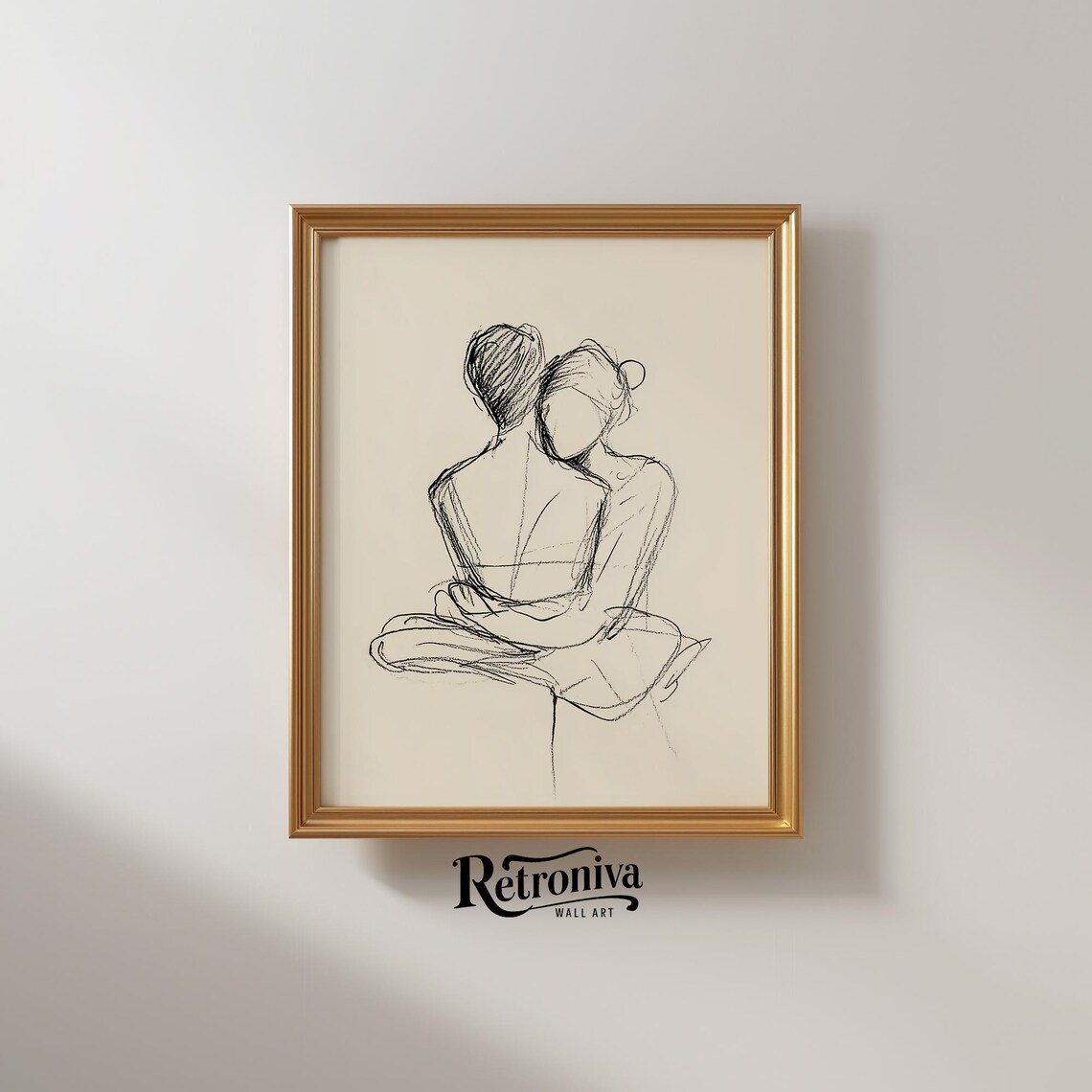 Vintage Hugging Love Couple Sketch Print