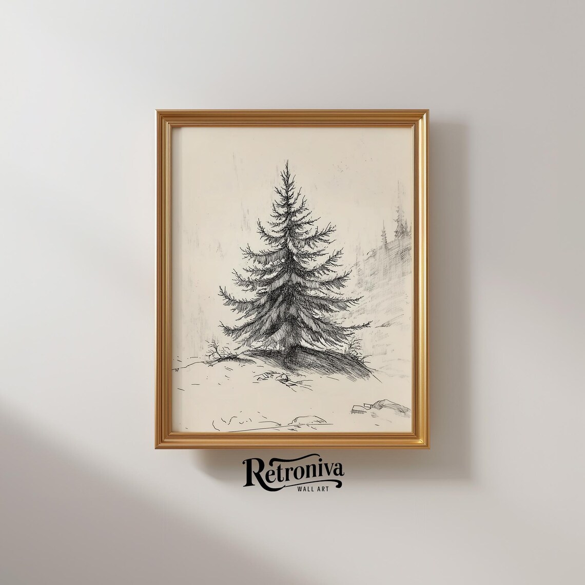 Vintage Evergreen Tree Sketch, Farmhouse Wall Decor - Image 2