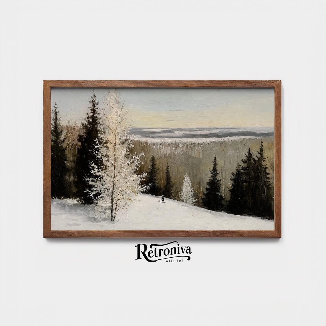 Lone Skier In A Snowy Mountain Forest At Dusk Vintage Poster - Image 4