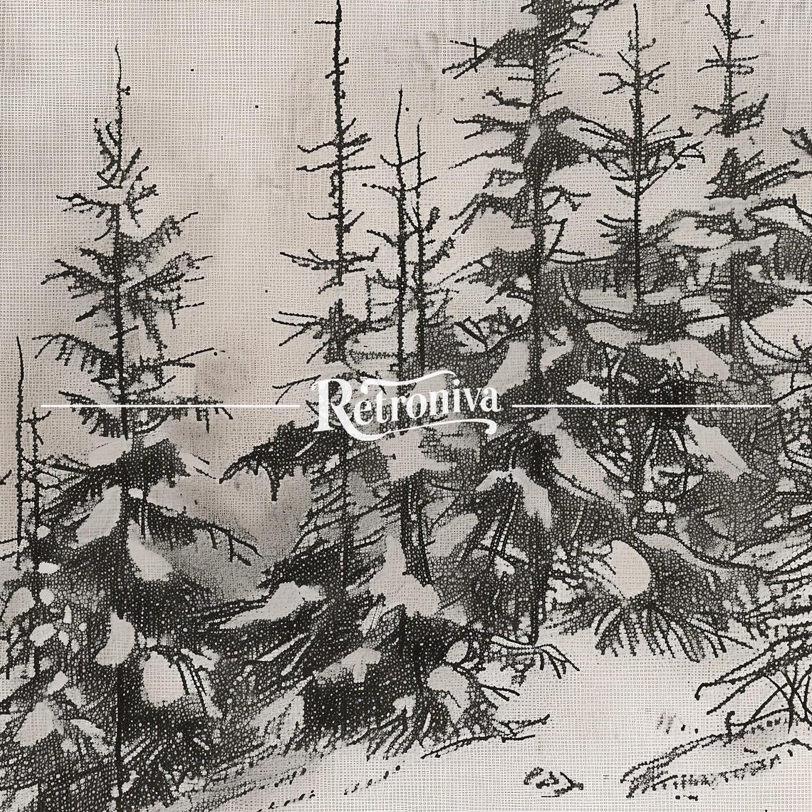 Snowy Pine Forest Charcoal Sketch Minimalist Winter Trees Print - Image 7