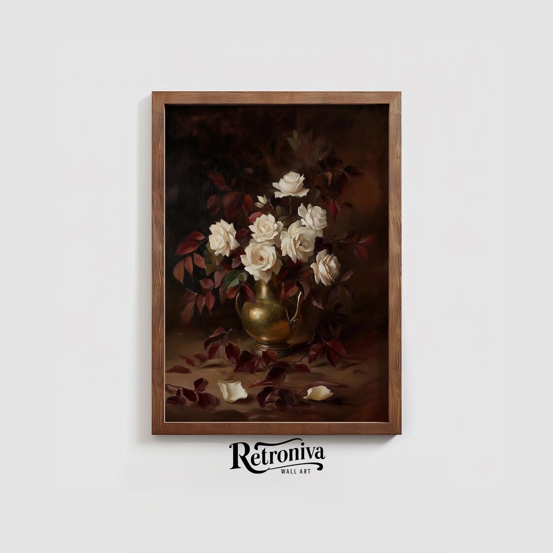 White Roses in Vase, Vintage Oil Painting Art Print - Image 3