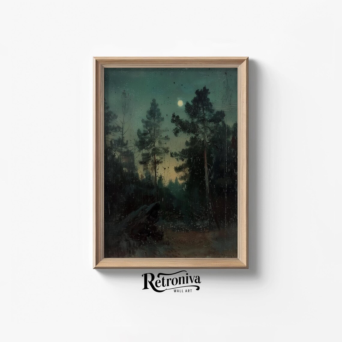 Moody Night Forest Landscape, Dark Academia Art Print