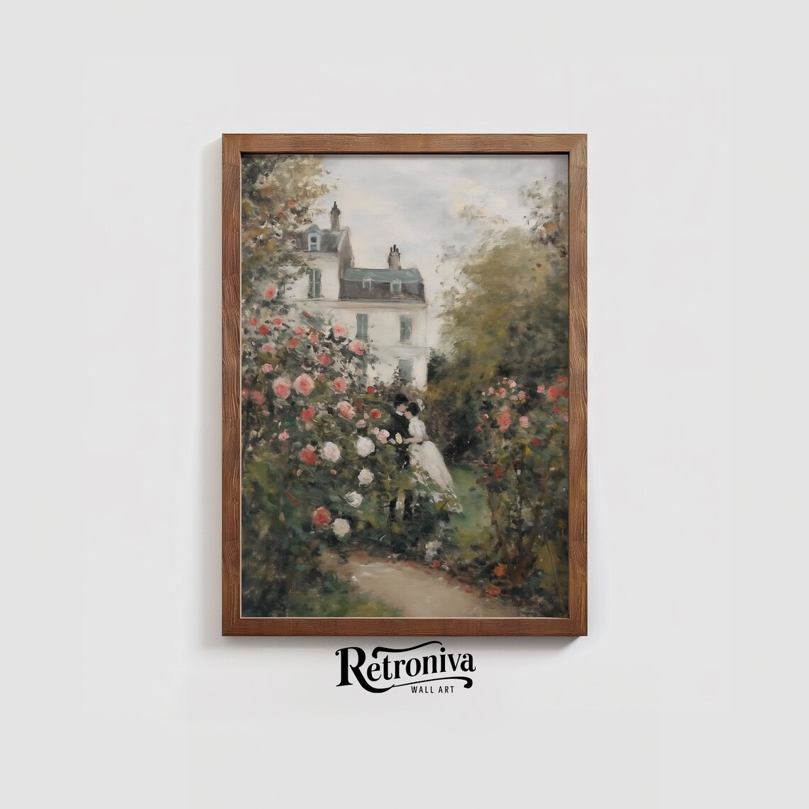 Vintage Cottage Rose Garden Oil Painting Art Print - Image 3