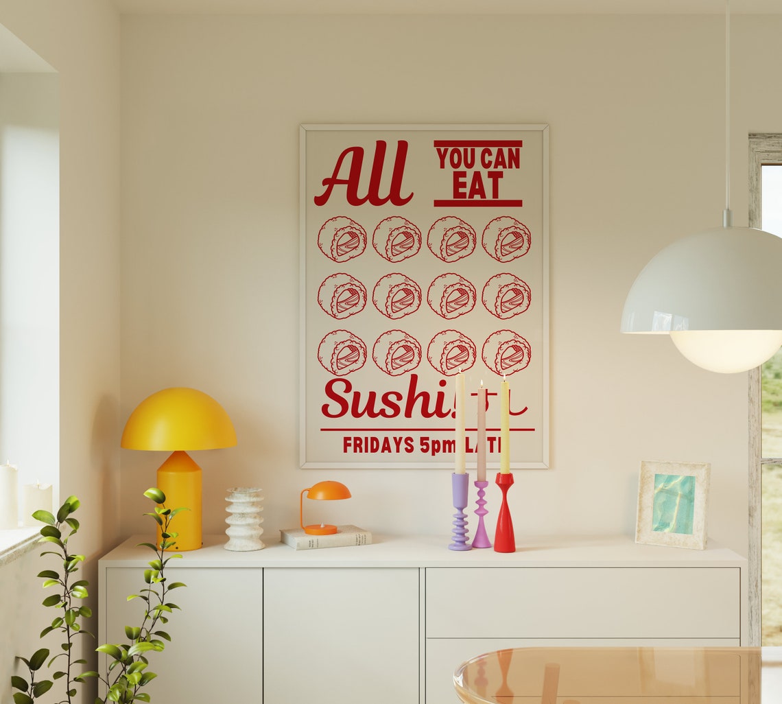 All You Can Eat Sushi Retro Japanese Kitchen Wall Decor Poster - Image 3