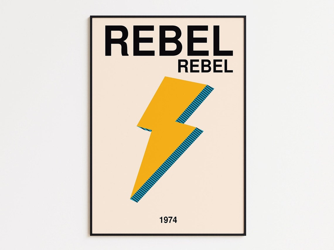 David Bowie Rebel Rebel 1974 Yellow Lightning Bolt Retro Music Poster