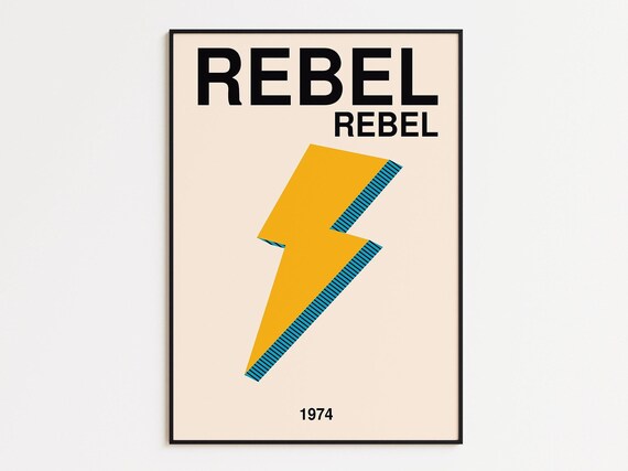 David Bowie Rebel Rebel 1974 Yellow Lightning Bolt Retro Music Poster
